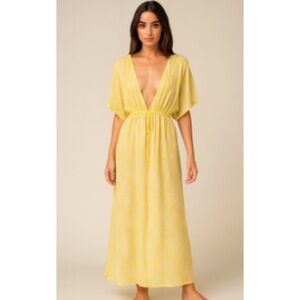 True Destination Resortwear Yellow White Deep V Sheer Coquette Coverup Size L